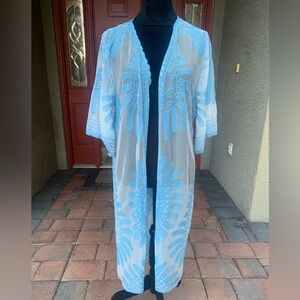 Rebellion Again Sheer Blue and White Boho Glam Kimono